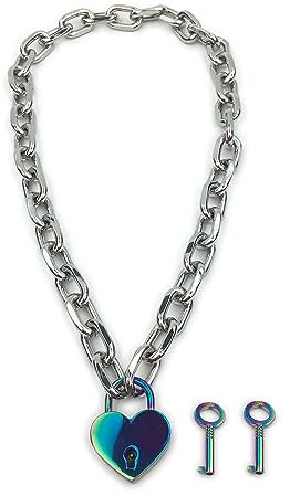 Padlock Necklace Chain Collar Choker with Two Keys and Box for Women, Men and Pet