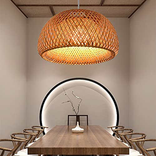 Stile Vintage Plafoniera Retrò Rattan Bambù Naturale Industriale Loft E27 Lampadario in Canapa Rustica Corda Pendant Light Fixture Luce Soffitto Lampadario Per Soggiorno Camera Sospensione,60cm