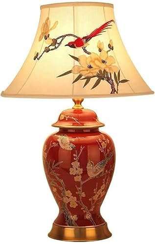 FAZRPIP Red Retro Ceramic Table Lamp,Large Oriental Ceramic Table Lamp, Chinese Style Living Room Bedroom Bedside Lamp, 54×33cm