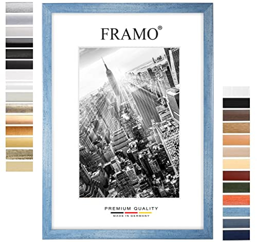 FRAMO35 DIN A3 29,7x42 Cornice (Azzurro) in MDF Fatta a Mano con lastra di Vetro Artificiale antiriflesso a Prova di Rottura e Robusta Parete Posteriore in MDF, Larghezza Cornice: 35 mm