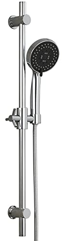 GLYYRLR Brausestange Verchromt Duschstange Messing Brausestange Verstellbar Duschkopf Stange Wandstange Brausestangenset mit 5 Strahlarten Handbrause und Brauseschlauch