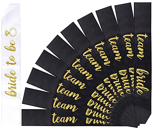 Alledomain Lot de 11 écharpes Team Bride - 10 écharpes noires et 1 écharpe blanche pour enterrement de vie de jeune fille - Accessoires de décoration pour enterrement de vie de jeune fille