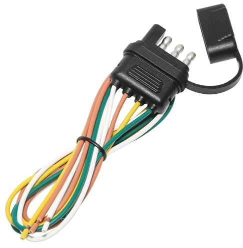 MECMO 4-Way Flat Trailer End Connector 25 Inch, 16AWG 4 Prong Trailer Wiring Harness Plug with Dust Cover, Trailer-Side 4-Pin Trailer Light Plug Male End Replacement Connector for Trailer Hitch Wire