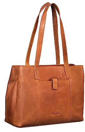 Benthill Damen Tasche Leder - Handtasche aus echtem Rindsleder - Große Schultertasche mit Reißverschluss - Vintage Umhängetasche XL, Farbe:Braun