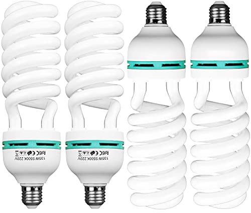 BOLLUMA 4 x 50W = 135W 5500K Fotolampe E27 Fotoleuchte, Spiral Tageslichtlampe Studioleuchte Energiesparende Lebensdauer Beleuchtung für Produktfotografie Fotostudio, Fotografie, Softbox