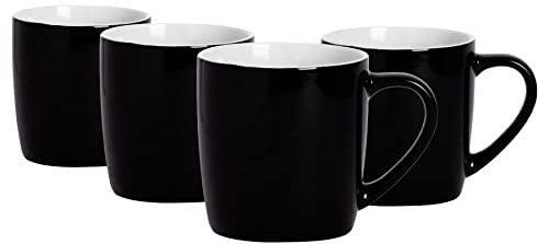 Argon Tableware Coloured Coffee Mugs - Black - 350ml - Pack of 4 - Gloss Ceramic Stoneware Latte Cappuccino Cups Hot Chocolate Cups Colourful Mug Set with Handle