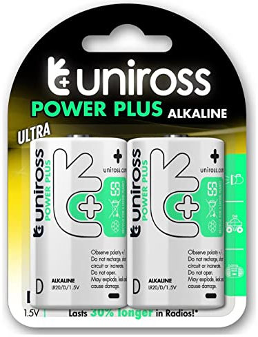 UNIROSS Pack de 2 Piles Alcalines D-LR20 Power Plus 1,5V