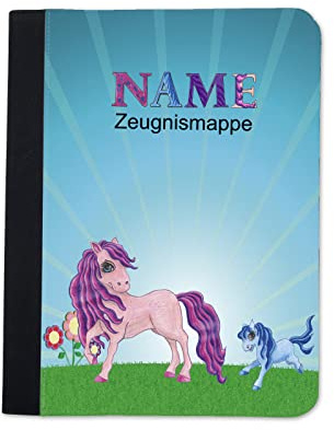 Maus-Design Zeugnismappe personalisiert Pony mit Name | Mit Klarsichthüllen A4+, Urkundenmappe, Dokumentenmappe