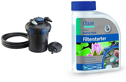 OASE 50455 Druckfilter BioPress Set 10000 & 43145 AquaActiv BioKick Fresh 500 ml für 10.000 l - Filterbakterien/Starterbakterien für Teich, Fischteich, Gartenteich, Schwimmteich