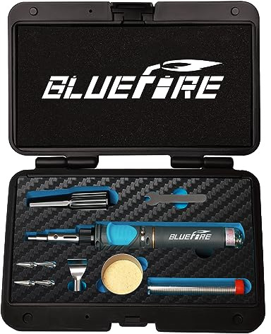 BLUEFIRE MRT-1117K Cordless Butane Soldering Iron Kit Portable Multi-Purpose Mini Torch for Electronics, Jewelry, Welding & Brazing|Self-Igniting,Flame Control,Light Weight,Rapid Heat Up,Inflatable