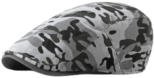 SOYNIA Barett Baskenmützen Für Herren Männer Frauen Sonnenhut Vintage Camo Tarn Mütze Verstellbare Flache Kappe Armee Militär Baskenmütze Männer 55-59Cm Einstellbar Grau