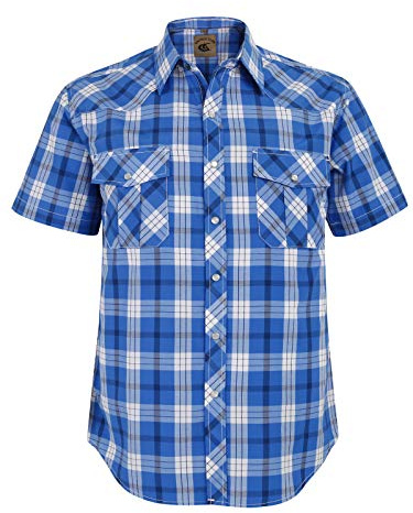 Dctop Western-kortärmad herrskjorta, rutig cowboyskjorta med pärltryckknappar och bröstfickor, button-down-krage, lättskött och skrynkelfri, normal passform, sommar, fritidsskjorta, Vit, blå rutig #29