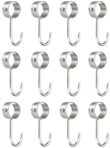 QUARKZMAN 12 Stück Rohrhaken, Edelstahl 25mm/0,98 Innendurchmesser Verstellbarer Kleiderstangen-Haken Mantelhaken zum Aufhängen von Töpfen im Kleiderschrank, Silber