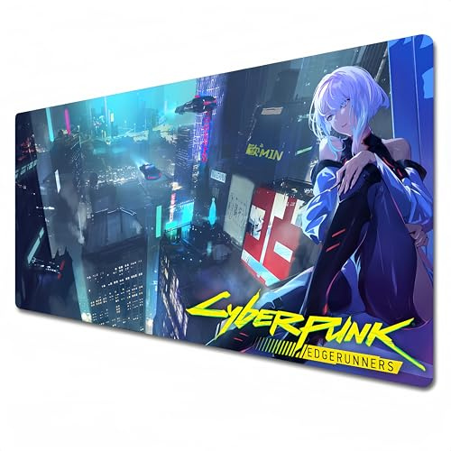 Odrys Cyberpunk Edgerunners XXL-Gaming-Mauspad, 900 x 400, genähte Kanten, für Zuhause, Arbeit, Studium, Lila