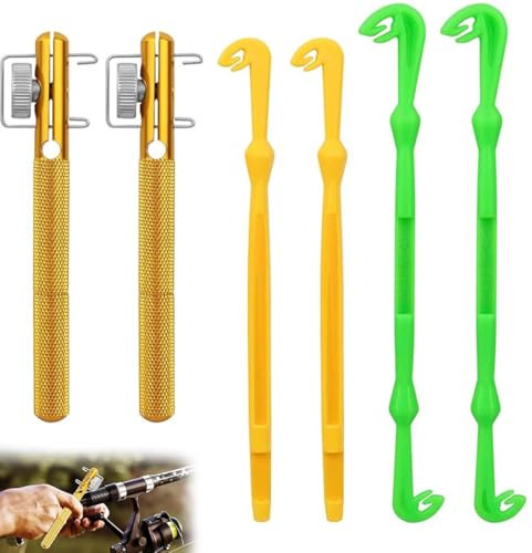6 Stück Knotenbinder Angeln Hakenbindegerät mit Hakenschärfer für Fly Fishing Meeresangeln Angelzubehör hakenlöser bindegerät drillinge angelhakenhakenbindegerät(Metall, grün, gelb)