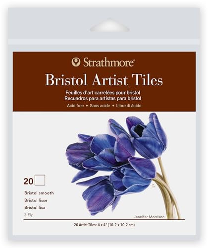 Strathmore 400 Series Künstlerfliesen, Bristol-Papier, glatte Oberfläche (2-lagig), 20 Blatt, 10,2 x 10,2 cm, 1 Stück