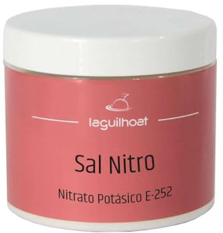 Sal nitro 500 g nitrato de potasio para curado de embutidos y carnes, color rojo tradicional, frasco hermético