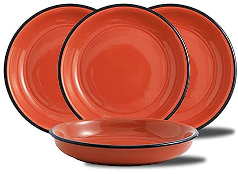 KXQYIKYI Feines Geschirr-Set, Porzellan-Geschirr-Sets, Geschirr-Set aus Emaille-Porzellanimitat, Geschirr-Set im nordischen Stil, mikrowellen- und spülmaschinenfest, Orange, 7,8 Zoll Tiefe Pl