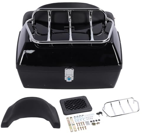 KKPLZZ Maleta trasera para moto 48L, funda para moto universal impermeable baúl para moto con bloqueo respaldo cojín baúl cola equipaje para cascos equipaje (negro)