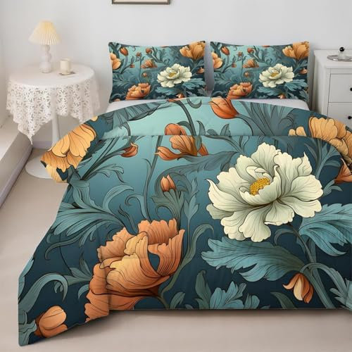 Bettdecke 200x220 Ohne Bezug Nutzbar, Druck Blütenblättern Bettdecken Waschbar Ganzjahresdecke Aquarell 4 Jahreszeiten Steppdecke, Bettzeug Microfaser mit 2 Kissenbezug für Sommer Winter Doppelbett