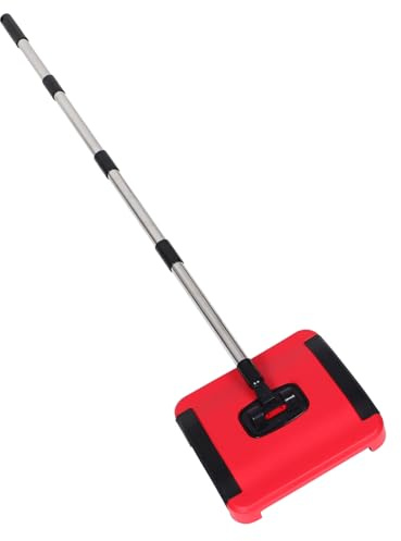TOPBATHY Manual Carpet Sweeper Hand Push Rug Sweeper Lightweight Cordless Dust Mop for Home Efficient Pet Hair Removal Red
