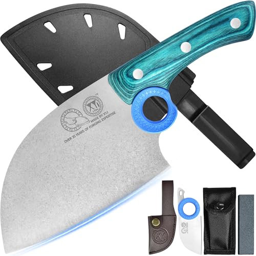 XYJ Authentic Since 1986,Cuchillo de carnicero serbio con estuche,Cuchillo de cocina de chef vegetal,Mango de madera con estuche,para acampar al aire libre