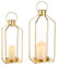 Staymoment Lot de 2 bougeoirs en forme de lanterne dorée avec cylindre en verre : lot de 2 bougeoirs piliers décoration de table moderne pour mariage, salon, armoire