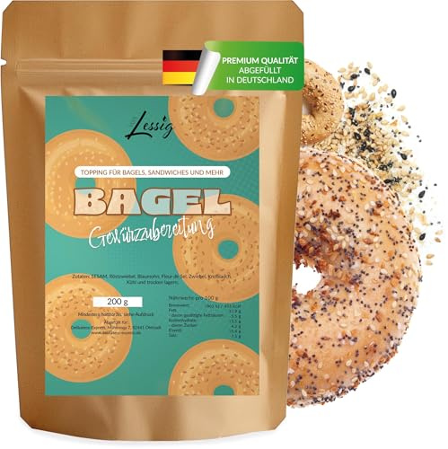 Lessig | Bagel Gewürz | - 200g - | Everything But The Bagel Seasoning Gewürzmischung Bagel Topping | Seasoning mit Mohn, Sesam, Fleur de Sel & Röstzwiebeln