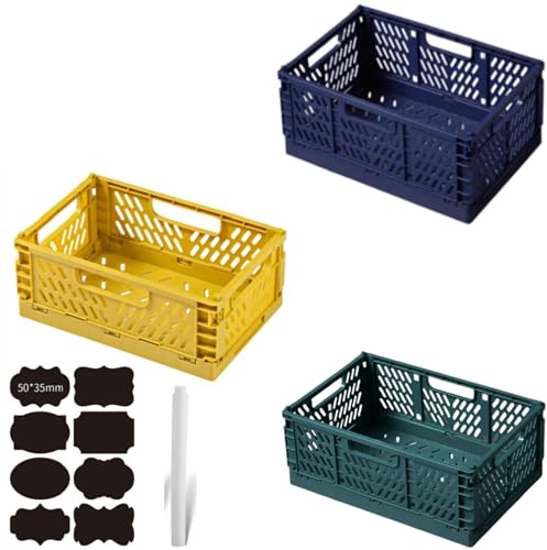 CNKHDZ 3 Stück Klappbox Klappkiste Blau,Grün,Gelb 42x28x16cm Klappboxen Faltbar Stabil Klappkorb Faltbar Klappkorb Aufbewahrungsbox Boxen Aufbewahrung für Küche,Arbeitszimmer,Büro