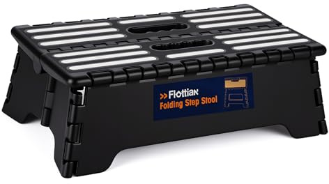 Flottian 5 Folding Step Stool for Adults and Kids 15-Inch Extra Wide Stool Holds Up to 300 lbs,Non-Slip Folding Stools with Handle,Compact Plastic Foldable Step Stool for Bathroom,Kitchen,ect Black