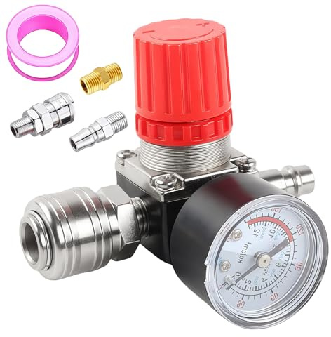 WIYETY 1/4 Druckminderer Luftkompressor Druckluft: Kompressor Druckregler mit Manometer, Druckregler Druckregelventil Druckschalter Regelventil, Druckregler Kompressor für Luftverdichter