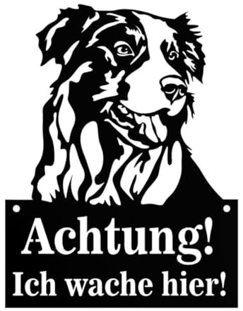 Anwicar Vorsicht Hund Schild - Warnschild aus Stahl 1,5 mm - Wetterfestes Hundeschild für Außen - Achtung Hund Türschild - Hunde Schilder Gartenzaun - Border Collie - Schwarz