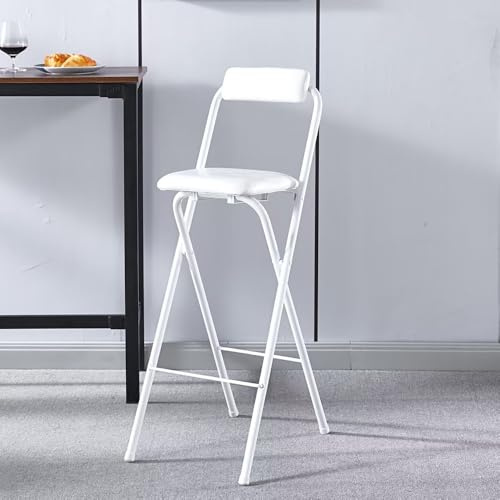 SMELEDFCFK Sgabello Pieghevole Sgabelli da Bar Imbottiti Pelle Sgabello Alto Pieghevoli con Schienale Sgabelli Cucina Portatile per Interni Esterni(White,80cm)