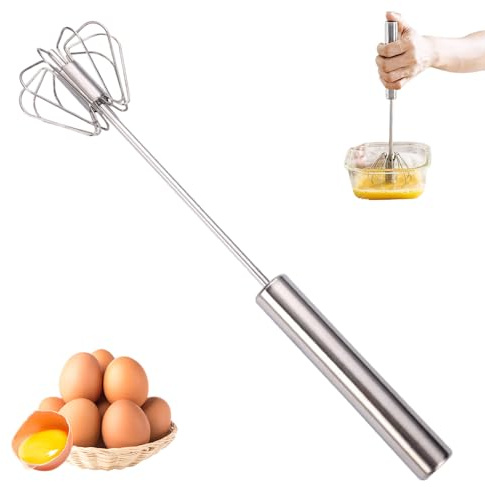Halbautomatischer Schneebesen Aus Edelstahl, 2026 Neu Hand-Push-Easy-Whisk, drehbarer Rührbesen, Handschneebesen zum Mischen, Schlagen, Aufschäumen und Rühren (12 Zoll)