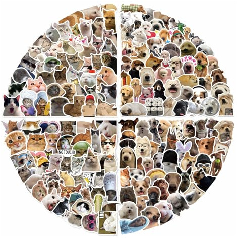 Larfraecy 200 Pcs Cute Dog and Cat Stickers Pack Funny Meme Stickers,Hilarious Waterproof Vinyl Animal Sticker for Laptop Kindle Water Bottles Scrapbooking Luggage Skateboard Guitar Kids&Pet Lovers