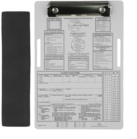 Genouillère en aluminium pour Ifr Vfr Aviation Bloc-notes avec clip en métal et sangle élastique 24,1 x 16,5 cm Support de données de vol pour pilotes (IFRA)
