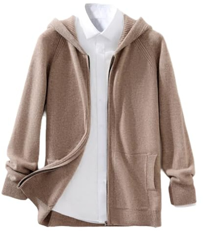 HNVAVQ Maglioni Cardigan da Uomo 100% Cashmere Cardigan in Maglia con Cappuccio e Zip Intera, Giacca in Cashmere Morbida e Calda,2 Tasche