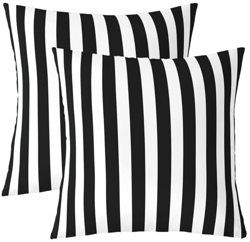 Homewish Schwarz und Weiß Gestreift 45x45cm Kissenbezug Gestreift Kissenbezüge 2Er Set Rosa und Schwarz Kinder Erwachsene Kissen Bezüge Süß Pinstripe Mädchen Couch Bett Sofa DekoKissenbezug