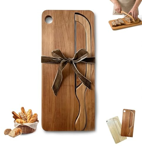 Bread Bow Knife and Board Set, Wood Manual Bread Slicer, Sourdough Knife and Cutting Board, 8 Inch, with Matching Crumb Tray