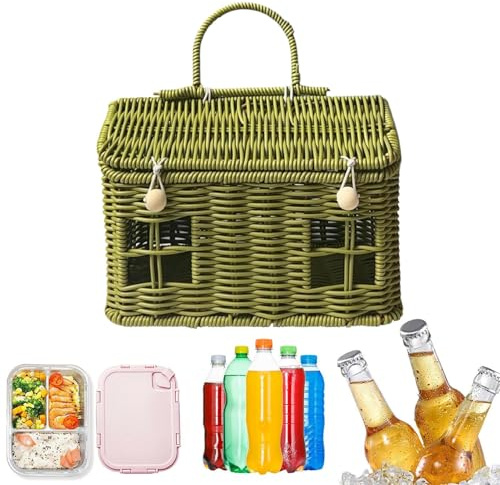 Cesta Forma De Casita – PP Imitación Mimbre 24x14x16cm | Cesto De Picnic Con Tapa Infantil | Playa Pascua Recolección Frutas Verduras Huevos Familia Parejas Decoración Campo Rústica