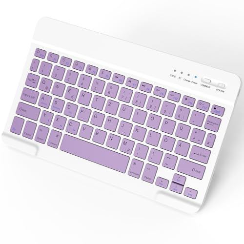 NEWCOO Tastiera Bluetooth per iPad Air/Pro/Mini/iPhone/Samsung/Lenovo/Huawei/Tablet, Ultra Sottile Ricaricabile, Layout QWERTZ, Portatile Senza Fili, Compatibile Windows, Android, iOS (239DE-Z)