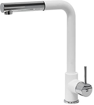 Mezclador cocina Plados Monomando VEMIXEXTL con caño a 90° y ducha extraíble - Blanco leche