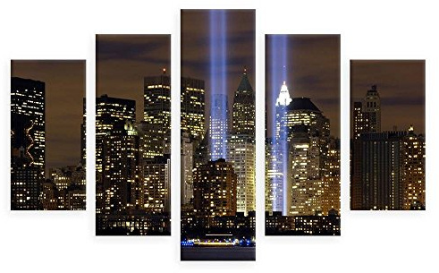 Alonline Art - WTC Twins NYC by Split 5 Panels | print on wall sticker vinyl decal (Rolled) | 39x26 - 99x66cm | Wall art home decor for living room or for home | wallpaper picture artwork HD