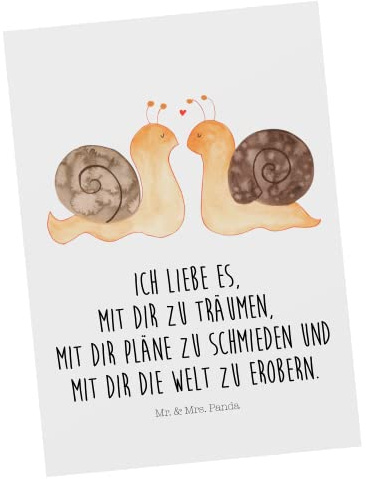 Mr. & Mrs. Panda Postkarte Schnecken Liebe - Geschenk, Grußkarte, Pärchen, Ehe, Ansichtskarte, Fotokarte, Träume, Zukunft, Postkarten, glücklich, Verlobung, Ansichtskarten