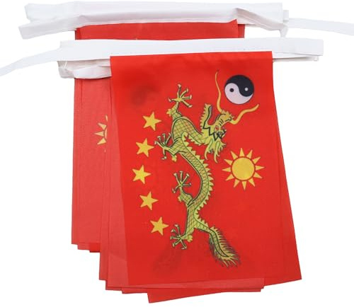AZ FLAG Wimpelkette Kaiserliches China neu 6 m 20 Flaggen | Für innen und außen Chinesischer Drache Flaggenkette Flaggen auf verstärktem Band vernäht leichtes Polyester