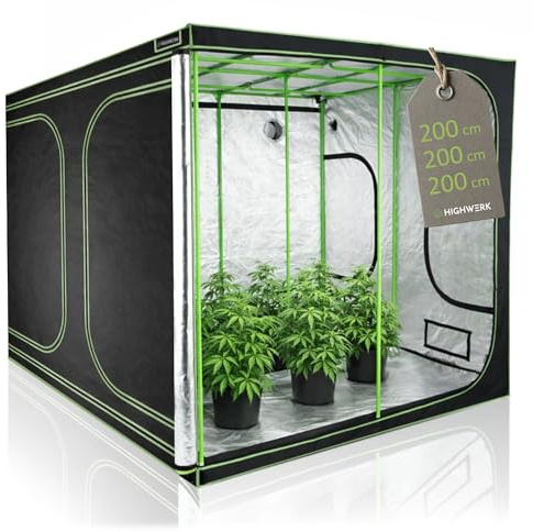 HIGHWERK Tenda da coltivazione 200 x 200 x 200 cm | MyHomeGrow Grow Tent, nero verde | Tenda da coltivazione indoor per la coltivazione di piante | Growbox, Homegrow, armadio da coltivazione