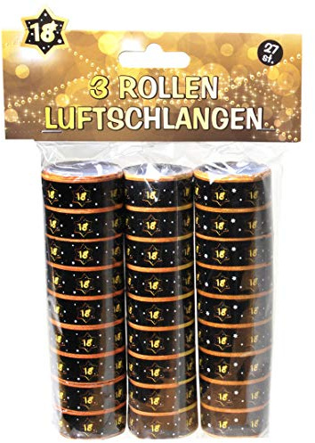 Udo Schmidt 13004 - Luftschlangen - 3 Rollen je 9 Stk. - schwarz/gold - Zahl: 18