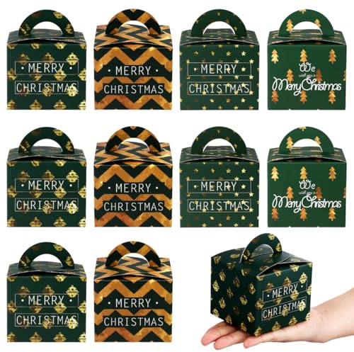 UPKOCH 12 StüCke Weihnachten Geschenkboxen Mit Griff Kleine Weihnachtsverpackung FüR Kekse SüßIgkeiten ÄPfel Party Favor Container Festliche Pralinenschachteln GrüN ZufäLliges Muster