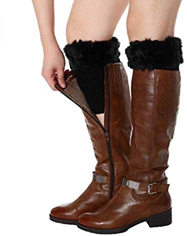ITODA Beinstulpen Winter Legwarmer Damen Grobstrickstulpen Kunstpelz Stiefelstulpen Beinwärmer Strick Beinstrümpfe Mädchen Strickstiefel Warm Bein Stulpen Kurz Strümpfe Grobstrick Kniestrumpf