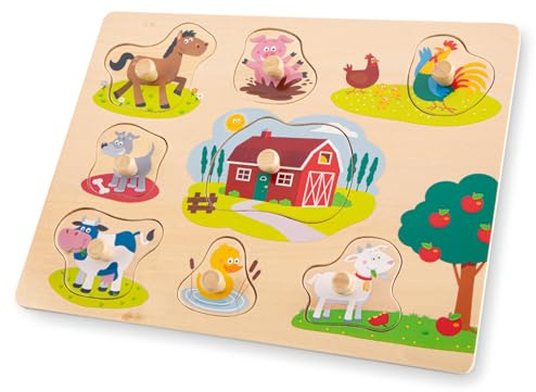 New Classic Toys Wooden peg puzzle - 8 pieces - farm